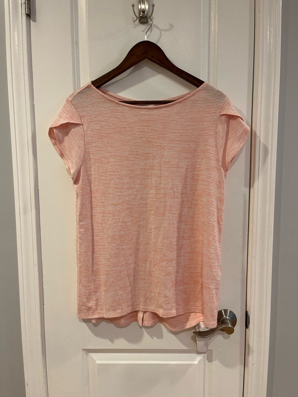 Market & Spruce Light Pink Striped Boatneck Short Sleeve Tee